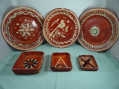 Vintage Mexican Clay Hand Painted Plates Stackable Trinket Boxes 6pcs Collection • $40.49