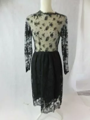 Vintage Oscar De La Renta Black Floral Lace Cocktail Dress • $98