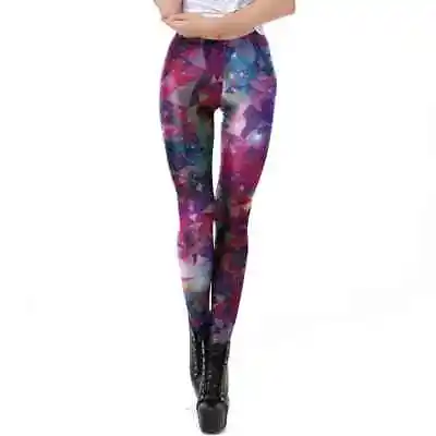 Women Girls Leggings Sports Yoga Pants Digital 3D Printed Colourful Galaxy • £17.99