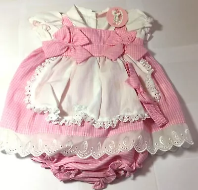 Baby Girl Dress Pants Headband Bow Pink/white Stripe 6 - 9 Months • £11.99