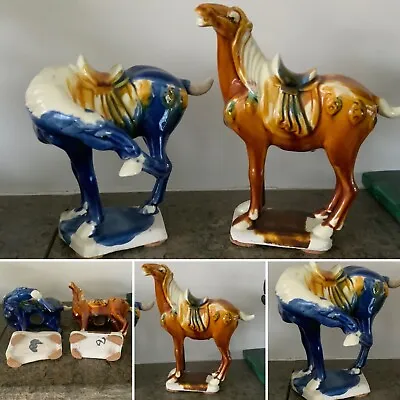 £50 • Buy 👀pair Chinese Tang Antique Style War Horses Porcelain Ornament Sankai Glaze 🎁