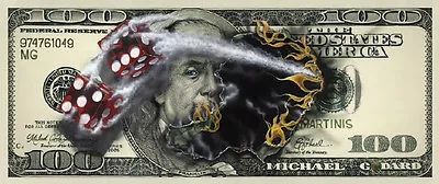 *Michael Godard- $100 BILL WITH DICE -Gambling-Las Vegas-Fun-Art-MURAL-#100/100 • $4495