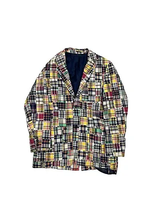 J Crew Patchwork Madras Blazer Coat Color Block Top 100% Cotton Mens Small • $124.99