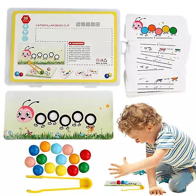 Caterpillar Peg Board Beads Game Rainbow Clip Bead Puzzle Montessori Sorting Toy • $13.40