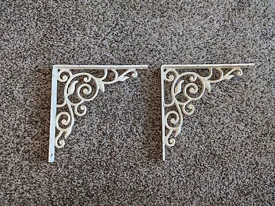 Pair (2) MATCHING Vintage Cast Iron Ornate Metal Shelf Brackets 8.5  X 8.5  • $30