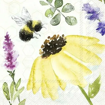 £1.35 • Buy 5 X Single Cocktail Napkins/3 Ply/25cmDecoupage/Spring/Summer/Flower/Summer Bees