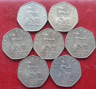 7 X GB LARGE OLD STYLE FIFTY PENCE COINS / LOT 76 • £15