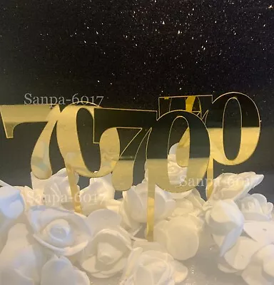 70th Birthday Cake Numbers Acrylic Cupcake Toppers Personalised Gold 70 • £2.99