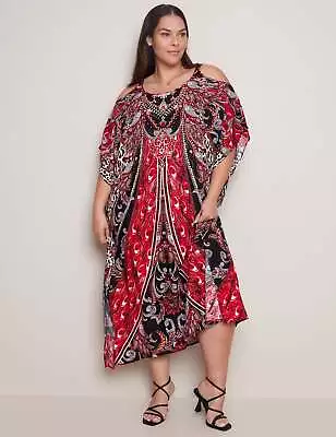 AUTOGRAPH - Plus Size - Womens Dress -  Cold Shoulder Printed Maxi Kaftan Dress • $25.81