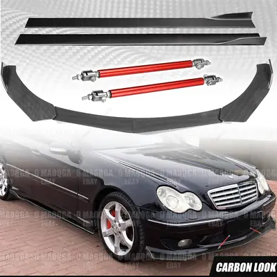 Front Bumper Lip Side Skirt Strut Rods For Mercedes W203  C320 C230 Carbon Style • $118.79