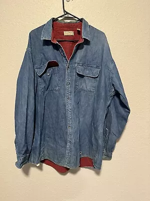 LL Bean Blue Denim Mens Longsleeve Work Shirt Flannel Lined USA Made Vintage • $12.99