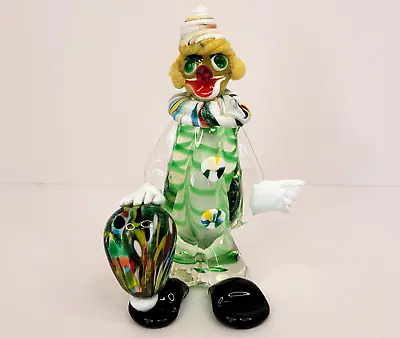 Vintage Murano Clown Art Glass Figurine Sculpture 7  Tall Multicolor Italy • $60