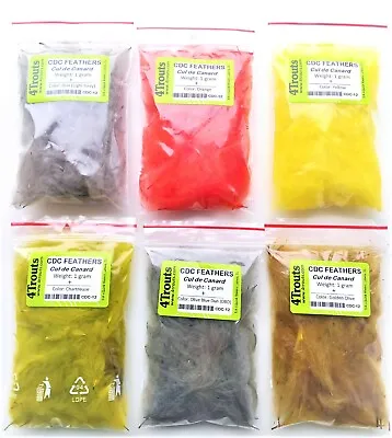 PREMIUM CDC FEATHERS Fly Tying Set 6x1gram Lot Of 3 Or 6 Colors EU Duck Feathers • $9.99