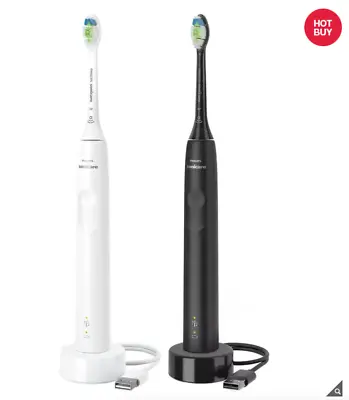 $138.88 • Buy Philips Sonicare 3100 Range Black And White Bundle Pack Toothbrush HX3676/34