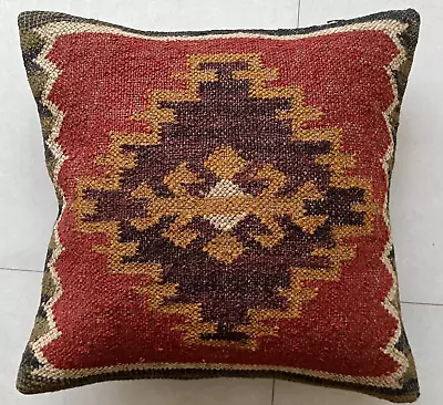Jute Cushion Cover Throw Indian Vintage Handmade Kilim Pillows Case 18x18  • $21.84