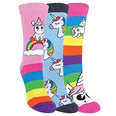 Ladies Unicorn Socks With Rainbow Stripe | 3 Pack | Novelty | Cotton Rich • £9.99