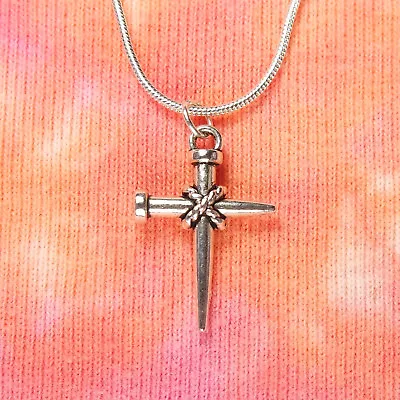 Small Cross Of Nails Necklace Holy Nail Christian Jesus Christ Charm Pendant • $12.99