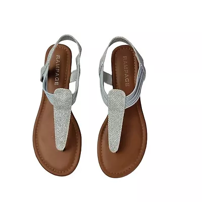 Rampage Millie Thong Flat Sandals Size 6.5M Sligback Silver  Fabric Casual • £9.46
