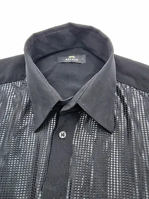 Makrom Shirt Black Glam Shiny Long Sleeve Viscose Blend Mens Size Large • £24.95