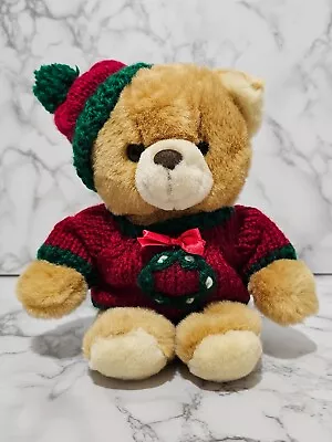 Fine Toy Teddy Bear Christmas Sweater Hat Red Vintage Stuffed Animal Plush Toy • $12