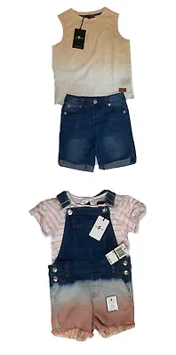 7 For All Mankind Baby Girls 24M Denim & Tank Short Set Or 4T Overalls & Tee Set • $24.99