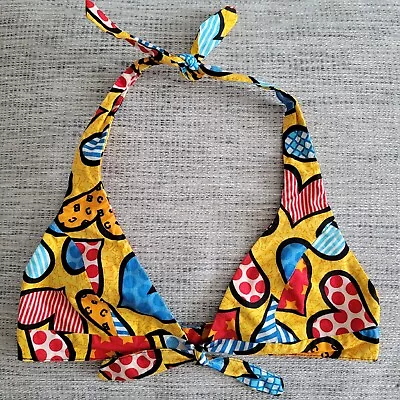 $65 • Buy EUC Romero Britto For Rosa Cha 100% Cotton Bikini Top Heart Design RARE