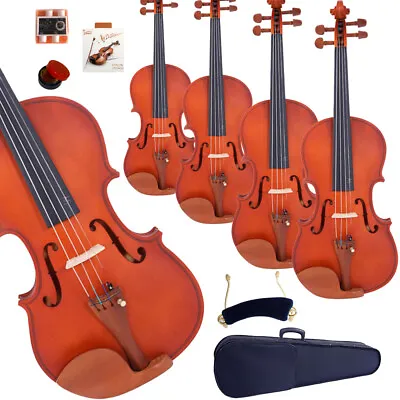 1/4 1/2 4/4 3/4 Size Matte Natural Maple Acoustic Violin W/Case+Bow+Rosin+Tuner • $49.99