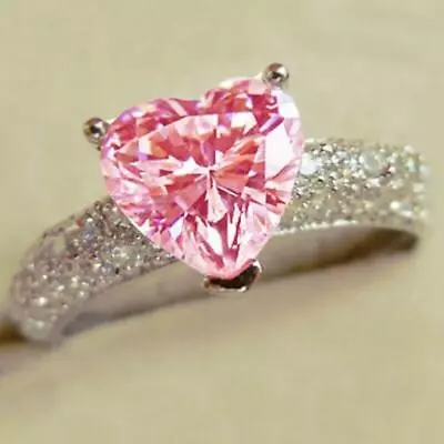 Women Pink Heart Sapphire Ring Silver Birthstone Jewelry Wife MOM Gift Size 6-10 • $1.90