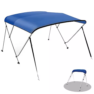 NORTHCAPTAIN 3-4Bow Grey &Royal Blue Bimini Top With Rear Support Poles • $129.99
