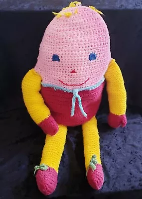 Vintage Crochet Humpty Dumpty Pillow Stuffed Plush Handmade Doll 24  Nursery  • $11.99