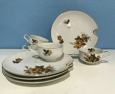 VTG UCAGCO China Japan Set Of 4 Cups & Snack Plates * Gold Roses & Trim  • $20.76