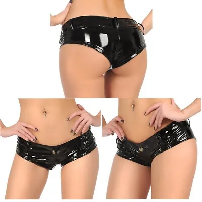 Women's Shorts Latex Panties Front Button Underpants Rave Hot Pants Festivals • £27.59