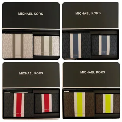 MICHAEL KORS MENS GIFTING MK Signature Brown Black Blue Wallet BILLFOLD BOX SET • $59.98