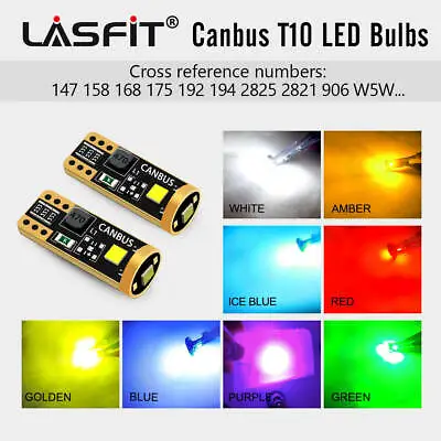 LASFIT T10 194 168 2825 W5W LED License Plate Lights Bulb White Red Amber Blue • $10.99