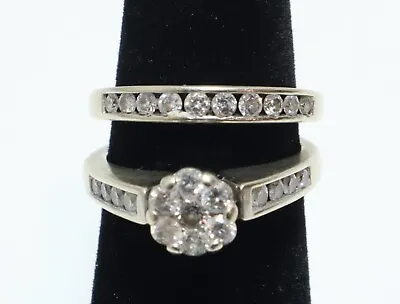 Zales Engagement Ring & Wedding Band 10K White Gold 1 CTTW Diamond Flower Set • $459.95