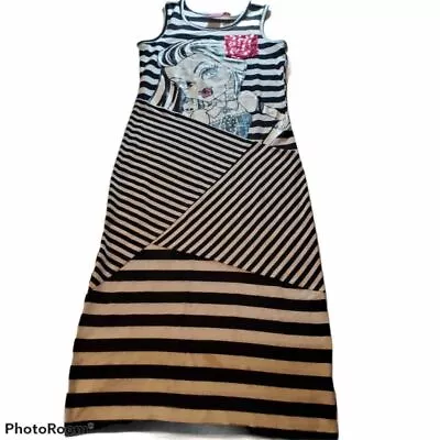 Frankie Stein Monster High Girls Maxi Dress White Striped Pocket Stretch 10-12 • $7.03