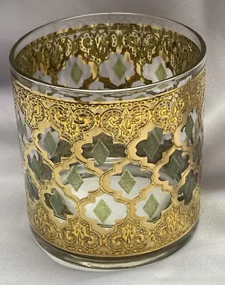 Vintage Culver Lowball Glass Gold Green Valencia Design Mcm Barware One • $44.99