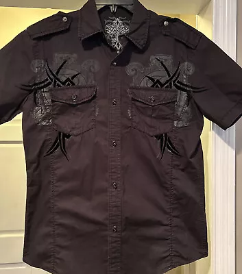 Roar Button Up Short Short Sleeve  Men's  Small Embroidered Black • $12.99