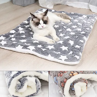 Pet Mat Paw Print Cat Dog Puppy Fleece Mattres Cushion Bed Blanket Warm Soft UK • £8.89