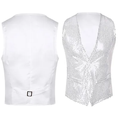 US Men's Women's Shiny Sequins Waistcoat Vest Stylish Sleeveless Jacket Clubwear • $16.44