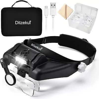 Head Mount Magnifier With LED Light Rechargeable Black Headband Magnifier Head • $39.99