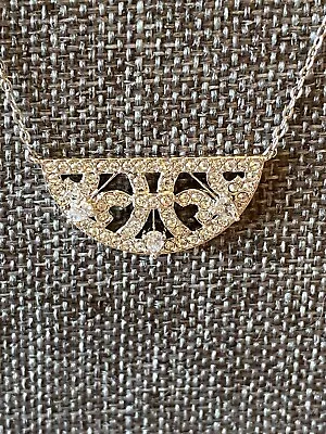 $16 • Buy Nadri Silvertone Clear Crystals Art Deco Style Necklace 15”-17”