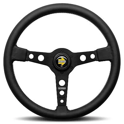 Momo Prototipo Leather Retro Steering Wheel - 370mm Diameter - Black / Black • $373.50