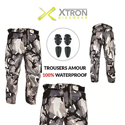 Camouflage Waterproof Motorcycle Motorbike Trousers Motocross Textile Armour UK • £44.99