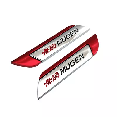Pair Metal Mugen Silver & Red Logo Emblem Side Fender Sport Badge Sticker Decal • $9.99