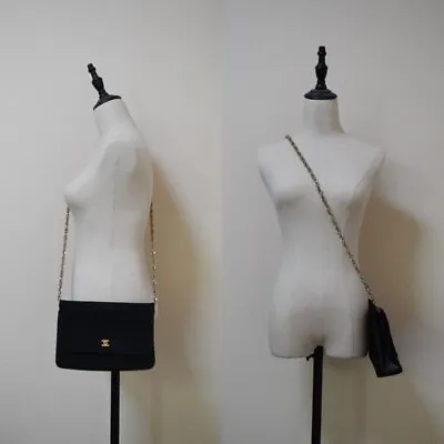 $759.99 • Buy Chanel CC Logo Jersey Cotton Chain Shoulder Bag Women Vintage Black Push Lock