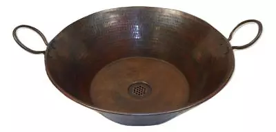 Large 16  Vintage Round Copper Cazo Bathroom Vessel Sink With 19-Hole Grid Drain • $219.95