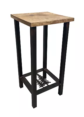 Rustic Burnt Sienna Iron Trees Stained Wood Country Cabin Accent Drink Table • $177.95