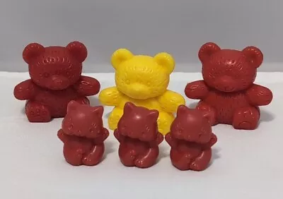 3 Red Yellow Pencil Topper Bears/3 Mini Red Cat Sorting Educational Toy Lot Vtg • $8.90