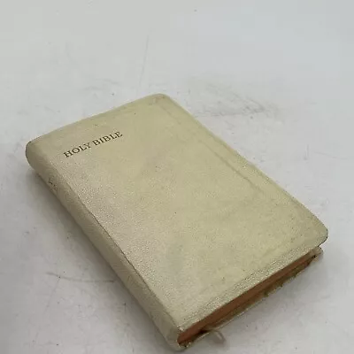 VTG White Leather Cover Holy Bible KJV Collins Iona Clear Type Text - 1957 Print • $24.95